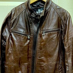 Size small Express brown racer genuine leather jacket. Worn about 5 times.